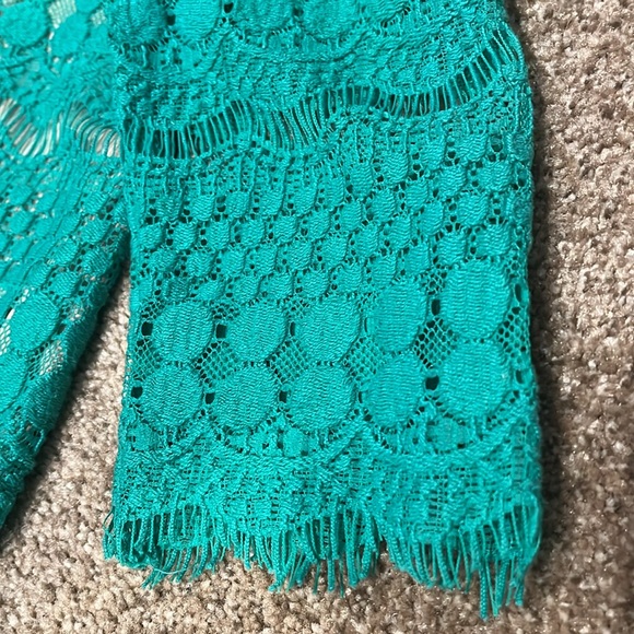 green lace overlay shift dress 3/4 sleeves 6P - Picture 5 of 5